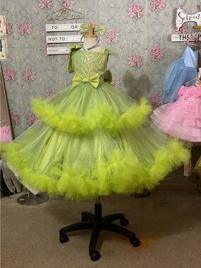 Girls Lime Green Sparkle Tulle Party Dress with Bow